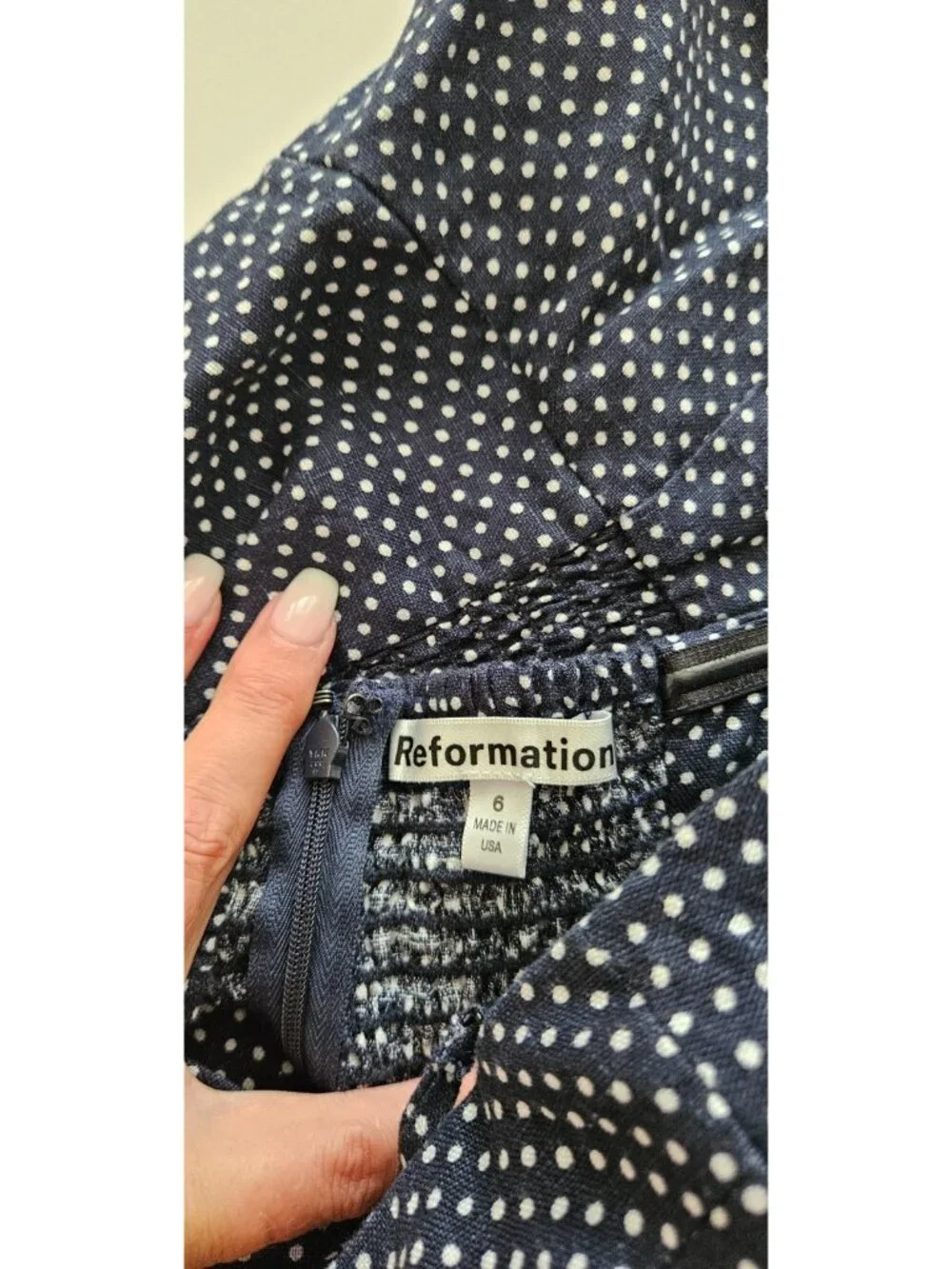 Reformation 6 Navy Pindot Kylie Linen Romper Jumpsuit